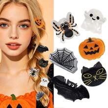 1pc New Halloween Fashion Bat Pumpkin Spider Ghost Black Cat Hair Claw Clip Hair Accessory - Multicolor - View 1