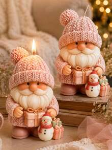3D Knitted Hat Santa Claus Silicone Candle Mold, Christmas Gift Box & Snowman Model, Christmas Scented Candle Aromatherapy Stone Resin Holiday Craft - Santa Claus Candle Mold - View 4