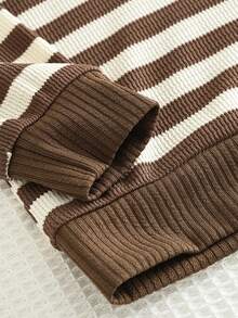 bearleader Young Girl's 2-Pieces Casual Loose Striped Long Sleeve Sweatershirt Top + Pants Fall Clothes Set - Brown - View 6