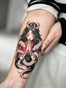 Colorful Japanese Snake Pattern Temporary Waterproof Tattoo Stickers, Suitable For Chest, Back, Arms, Legs, Unisex, Perfect For Travel, Party, Festival And Other Occasions, Lasts 2-5 Days - Multicolor - View 2