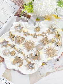 16pcs Rhinestone Butterfly Sun Moon Star Chain Set, Detachable Accessories For DIY Sandals And Beach Bags, Gift - 16pcs Star - View 1