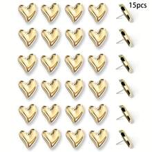 15/20/30pcs Heart-Shaped Push Pins, Used For Bulletin Board Decoration, Cute Cork Board Thumbtacks, Exquisite Gold Decorative Push Pins, Suitable For Cork Board, Office, Home Decor - A - View 9
