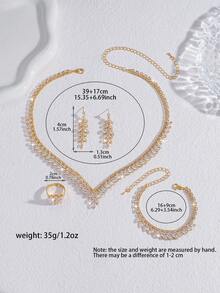 5pcs Luxury Zirconia Leaf Shaped Necklace, Earrings, Bracelet, Ring Jewelry Set, Elegant And Fashionable For Wedding, Party, Daily Commute - Silver - View 11