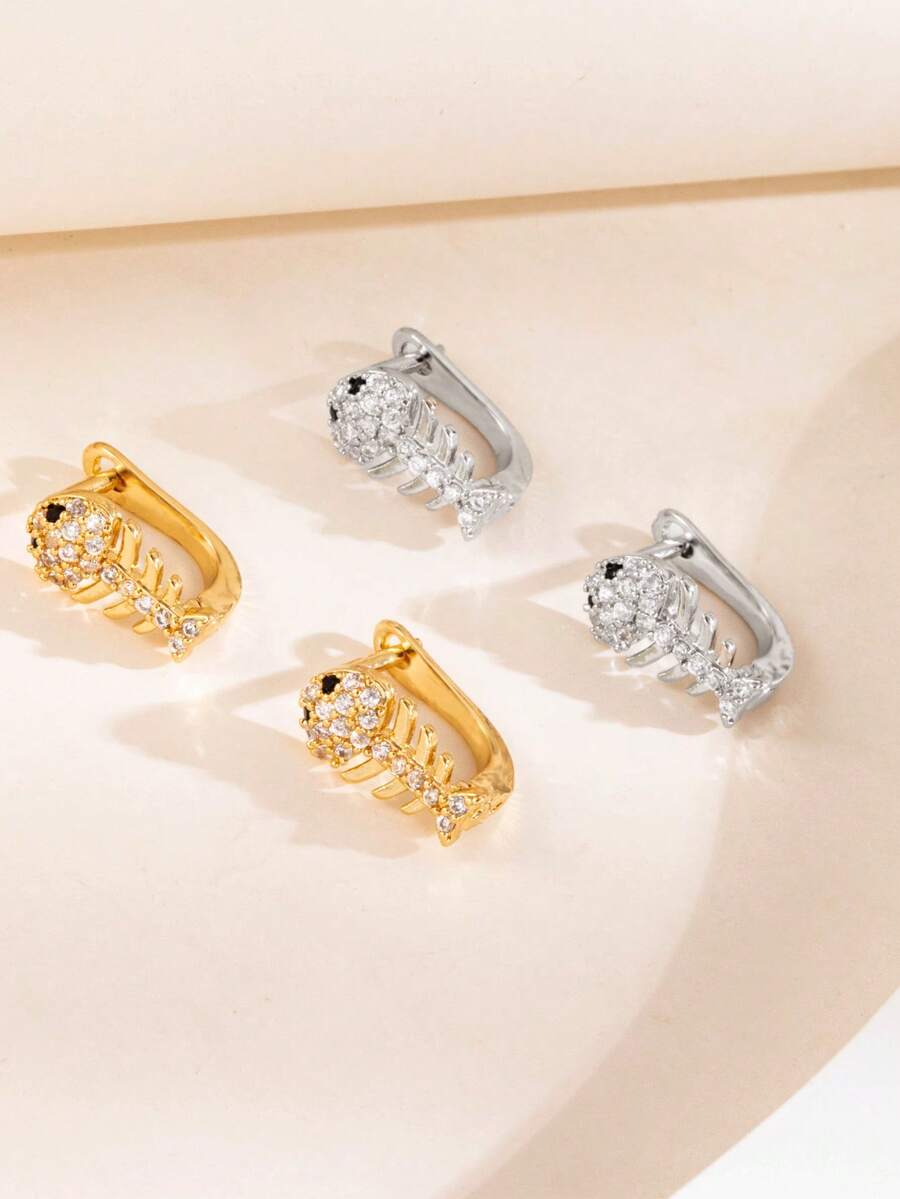 1 par de pendientes de botón con diseño 3D de espina de pescado, totalmente de circonita, para mujer, diseño de nicho, versátiles para ir al trabajo y uso diario - pendientes - Ver 1