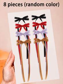 4/8 Tassel, Ribbon, Bow, Hair Clip, Polyester Cotton, Maillard Children's Hair Clip, Halloween Hair Accessory (Color Random) - Multicolor - View 6