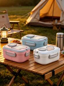 Pink Compartment Lunch Box With Soup Cup, Fork And Spoon, Leak-Proof Sealed With Handle, Microwave Outdoor Picnic Bento Box, Portable Lunch Box For Students And Office Workers - Multicolor - View 5