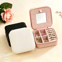 Travel Jewelry Storage Box With Mirror, PU Leather Portable Jewelry Box, Detachable Split Zipper Ring, Earring, Necklace Storage Box, Sturdy Material, Easy To Carry, Essential Gift For Christmas - View 8