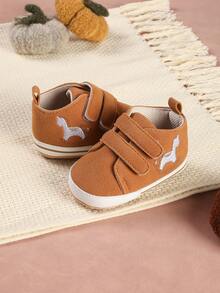 1 Pair Unisex Infant Soft Sole Shoes, Cartoon Embroidery, Dual Hook And Loop, Non-Slip Sports Shoes, Suitable For Daily Indoor And Outdoor Wear - Brown - View 5