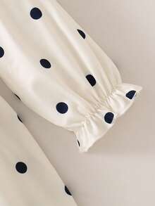 Young Girl Preppy Polka Dot Dress, Collared Bow Elastic Waist Long Sleeve Versatile Dress For Back To School, Spring Autumn Winter - Black and White - View 4