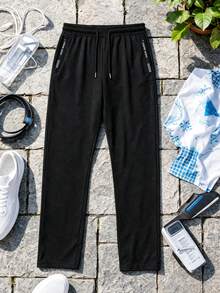 Men's Spring/Autumn Sports Long Pants, Comfortable And Sweat-Absorbent, Straight Leg, Suitable For Running, Basketball, Soccer And Gym Workouts - Black - View 1