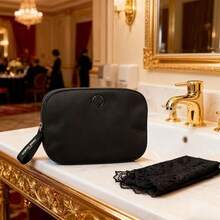 Black Nylon Zipper Makeup Bag With Embossed Logo, Portable Cosmetic & Toiletry Storage Bag For Daily Use And Business Travel ARMANI‑GIFT‑65 - Black - View 2