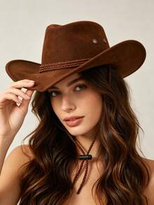 Unisex Western Cowboy Hat, Bohemian Style Wide Brim Sun Hat With Windproof Anti-Drop Rope, Vacation Beach Travel Outdoor Party Costume Accessory Hat - Three-rope Horn Hat - View 4