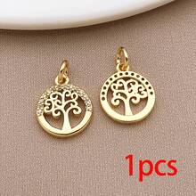 1pc 18K Gold Plated Plant Charms Cubic Zirconia Life Tree Sunflower Palm Leaf Daisy Pendants For DIY Necklace Jewelry Making Crafts - Gold - View 11