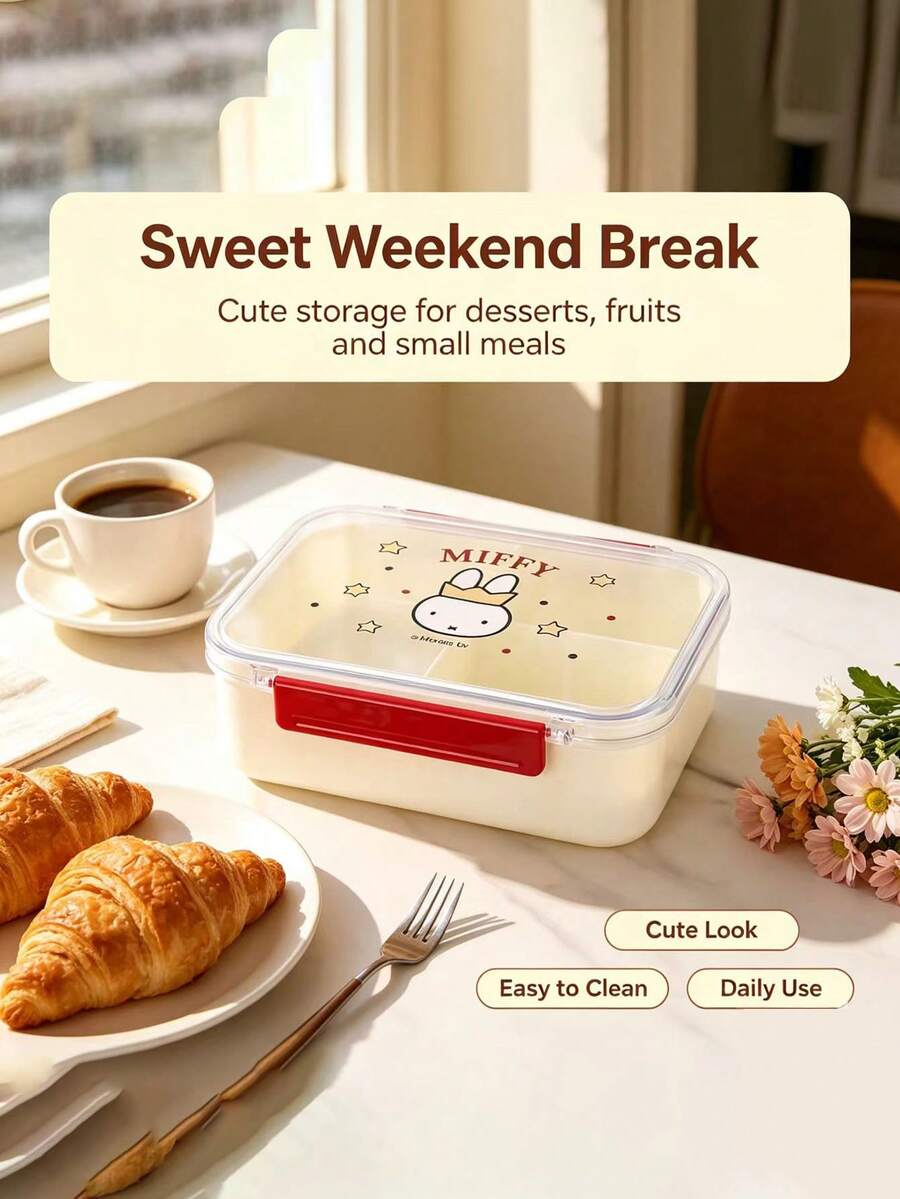 1pc Authentic Miffy 3-Compartment Lunch Box, 890ml Large Capacity, Perfect For Daily Commute And Outdoor Outings, Great Gift For Family And Friends - Multicolor - View 1