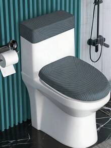 2pcs Set, Elastic Flannel Toilet Seat & Tank Cover Set. Easy Installation, Elastic Fabric Toilet Seat Cover Set, Suitable For Winter Bathroom Warmth, Old Toilet Beautification & Renovation, And Daily Dust Protection. Fits Multiple Toilet Models; Ultra-Soft Flannel Material Enhances Toilet Comfort, Say Goodbye To Cold Touch; Dark Geometric Pattern Is Dirt-Resistant And Machine Washable, Easy And Quick Maintenance. - Multicolor - View 7