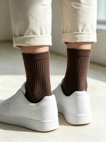 1/5/10 Pairs Pure Brown Sole Men's Mid-Calf Socks, Breathable And Moisture-Wicking, Versatile Sports Socks, Business Commute Socks, Suitable For All Seasons - Brown - View 3
