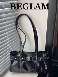 Fashion Solid Color PU Shoulder Bag, Strap Decor, Suitable For Women Shopping, Dating, Gift And Daily Use - Black - View 1