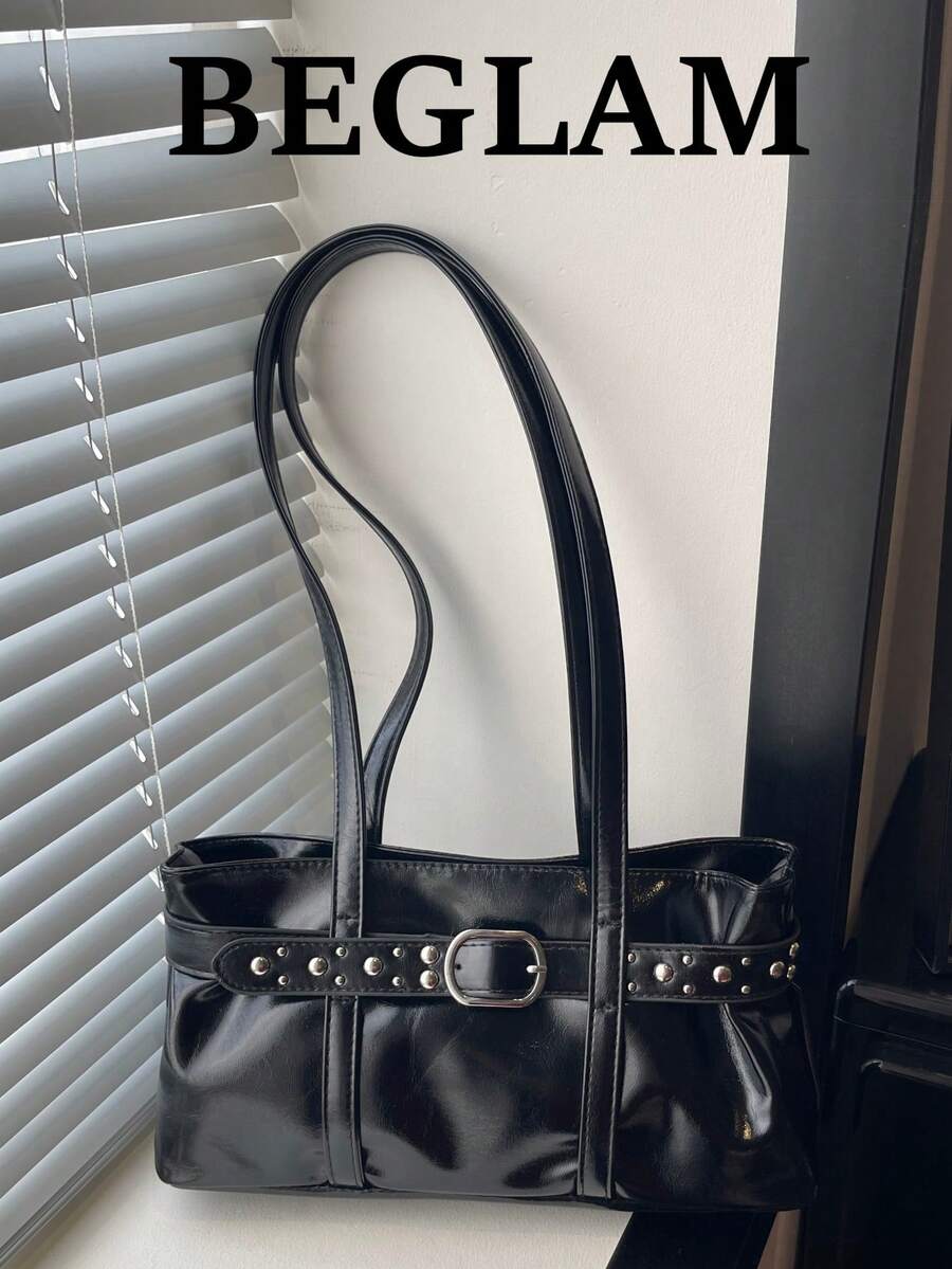 Fashion Solid Color PU Shoulder Bag, Strap Decor, Suitable For Women Shopping, Dating, Gift And Daily Use - Black - View 1