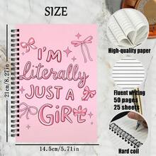 1pc Sweet Pink Bow Girly Slogan Spiral Notebook, A5 Size 50 Pages/25 SheetsPerfect For Organizing Christmas Tasks And Activities, Suitable For School, Office, An Ideal Holiday - Rectangle - View 8