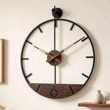 Large Size Wrought Iron & Wood Combination Wall Clock, European Style Fashion Wall Clock, Home Decor For Living Room, Bedroom, Simple & Luxury Design, Silent Movement Room Decor - 彩色 - 查看 7
