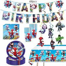 Cartoon Theme Spider Hero And His Magical Friends Birthday Party Decoration Banner Disposable Tableware Tablecloth Paper Plates Paper Cups Napkins - Multicolor - View 1