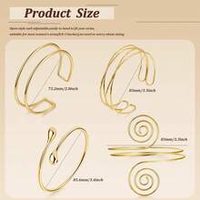 4PCS Upper Arm Cuff Bracelets For Women Gold Silver Cuff Bangle Bracelet Adjustable Upper Arm Bands Armband Set Simple Open Armlet - Bracelet Set - View 6
