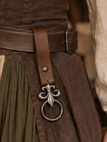 1pc Medieval Leather Belt Key Hook, Vintage Lily Metal Ring Keychain, Renaissance Viking LARP Cosplay Waist Hanging Costume Accessory, Halloween Outfit Decoration - ZSJ - View 2