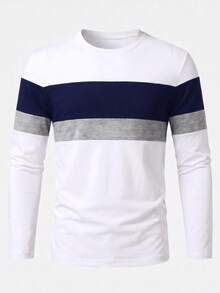 Men's New Autumn Digital Print Long Sleeve T-Shirt - Blue and White - View 5