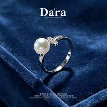 DARA S925 Sterling Silver Pearl Open Ring, Freshwater White Pearl 6-7mm, Luxury Gift Box For Women - White - View 3