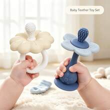2PCS/Set Mainan Gigit Bayi Berbentuk Bunga + Mainan Meja Bayi Berbentuk Bunga, Alas Hisap Kuat, Dapat Ditempelkan di Meja atau Kamar Mandi, Desain Empeng Berbentuk Bunga, Mainan untuk Mengonsumsi Gusi Bayi yang Sedang Tumbuh Gigi - MultiWarna - View 3