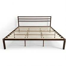 Base Cama Matrimonial de Metal y Madera Minimalista, Resistente y Fácil de Armar, Color Café - Café integral - Ver 6