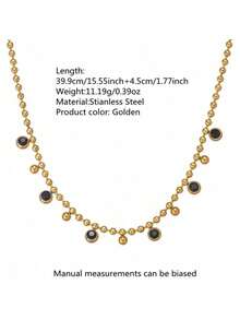VceTd 1pc Fashionable Multi-Color Round Glass Bead Stainless Steel Necklace, Suitable For Women To Wear At Parties Or Vacations - Yellow Gold - View 12