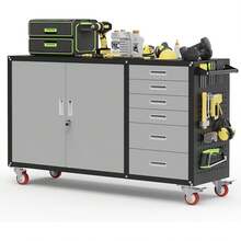 Heavy Duty Rolling Workbench With Drawers And Storage Cabinet Adjustable Shelf Pegboard Mobile Tool Chest Work Table Workstation Stand On Wheels For Workshop Garage Repair Shop Black - 55" W - View 1