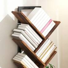 9-Tier Tree-Shaped Bookshelf, Slim Standing Shelf For Office, Rustic Brown - 鏽棕色 - 查看 8