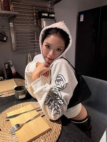 New Women's American Retro Gothic Letter Print Cropped Sweatshirt, Long Sleeve, Autumn Hot Girl Style - White - View 12