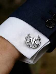 1 Pair Customized Letter Stainless Steel Wheat Ear Cufflinks, Suitable For Daily And Important Occasions, Exclusive Gift For Boyfriend, Husband, Father, Father's Day Jewelry Gift, Personalized Creative Fashion Minimalist DIY Private Custom Holiday Celebration Birthday Gift - Multicolor - View 3