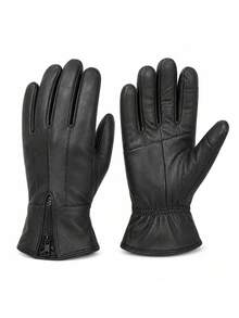 1 Pair Warm 100% Sheep Leather Gloves: Anti-Slip, Waterproof, Touchscreen Compatible, Suitable Outdoor Snow, Winter Skiing, Cycling For Men - 1 Pair - View 12