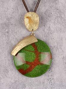 1pc Bohemian Exotic Style Geometric Metal Buckle Round Resin Stone Pendant Necklace, Adjustable Long Braided Rope Choker Neck Accessory, Halloween Party Gift, Vacation Vibe Accessory, Daily Date Outfit, Gift For Girlfriend/Boyfriend - Wax Rope - View 6