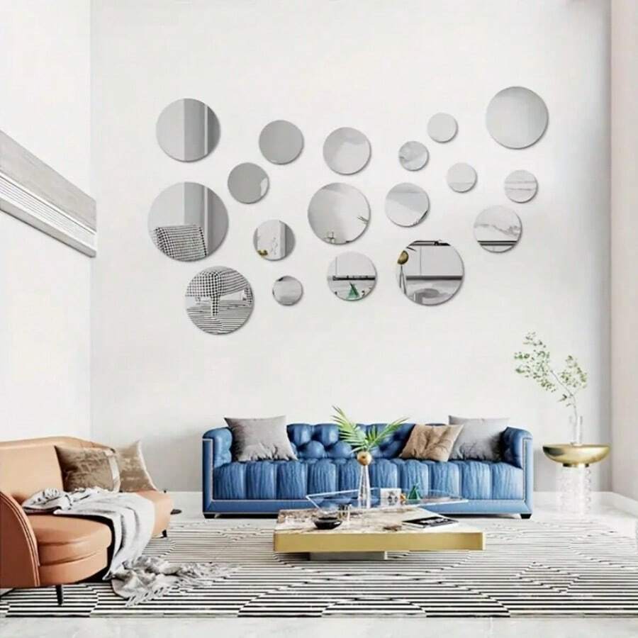 26 PCS 3D Acrylic Mirror Wall Sticker, Round Mirror, DIY Bedroom, Bathroom And TV Background Room Sticker Wall Decoration - Round - View 1