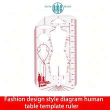 1pc/2pcs Fashion Template Ruler, Fashion Design Style Figure Body Template Ruler, Red & White With Measurement Markings, Suitable For Tailoring And Handmade Crafts - Transparent - View 2