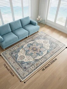 1pc Blue Bohemian Living Room Rug, Suitable For Kitchen, Dining Room, Bedroom, Room Holiday Decoration, Indoor/Outdoor, Office, Lobby, Non-Slip Doormat, Bathroom Rug, Hallway, Study, Gaming Area Rug - Dusty Blue - View 20