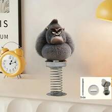 2D Flat Acrylic Gorilla Face Character Figurine With Spring Base, Black & Gray Animal Accessory For Dashboard, Backpack, Office, Fun Gift For Animal Lovers And Primate Fans, Easy Installation - A - View 2