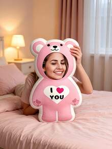 1pc Customized Photo Pillow Cushion Personalized Design Fun - Double-Sided Photo Printing, Soft And Interesting Fabric, Ideal Gift For Birthday And Holidays - Pink Bear - View 5