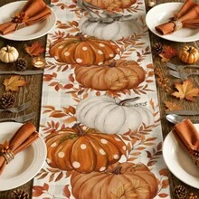 1pc Thanksgiving Orange And White Pumpkin Table Runner, Autumn Pastoral Style, Thanksgiving Home Kitchen Decor, Suitable For Thanksgiving Family Decoration And Party Decoration - Multicolor - View 3