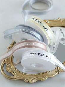 49mm三色軟觸感紗線緞帶、「JUST FOR YOU」蕾絲緞帶、Ins風透明網格緞帶、極簡英文印花紗線緞帶，花卉蛋糕禮盒包裝裝飾緞帶，DIY蝴蝶結手工材料，婚禮裝飾，生日派對裝飾 - 彩色 - 查看 6