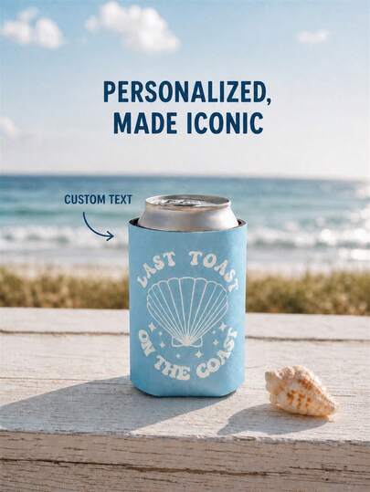1pc Customized Cup Covers With Coastal Shell Design, Light Blue Personalized Ice Pack Covers, Suitable For Beach Celebrations At Parties And Summer Gatherings. They Are Ideal Beach Party Gifts For Coastal Celebrations.
