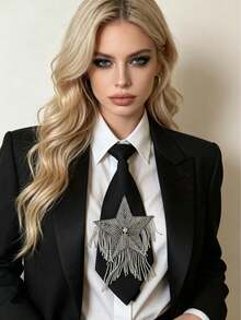 Handmade Beaded Pentagram Tassel Tie, Shiny Design Black Decorative Necktie - Five-pointed Star Tassel - View 1