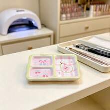 1pc Mini Strawberry & Pear Pattern Nail Art Gel Color Palette 2-In-1 Watercolor Palette & Nail Glitter Storage Box Multi-Functional Nail Art Rhinestone & Pearl Storage Tray - Multicolor - View 7