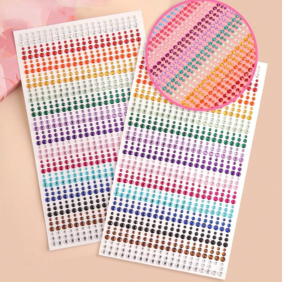 2PCS Mixed 15-Color Multi-Grain Large 3D Rainbow Rhinestone Face Stickers, Women's 3D Facial Decoration Rhinestone Stickers, Holiday Gift, DIY Music Festival Party Makeup Ball Face Decoration Rhinestone Stickers,Halloween Costume - Multicolor - View 1