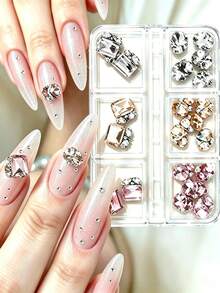 6-Grid Combination Nail Art Rhinestone Set, Luxury Sparkling 3D Crystal Mixed Sizes Nail Decor, Suitable For Nail Art Design And Decoration - Multicolor - View 1
